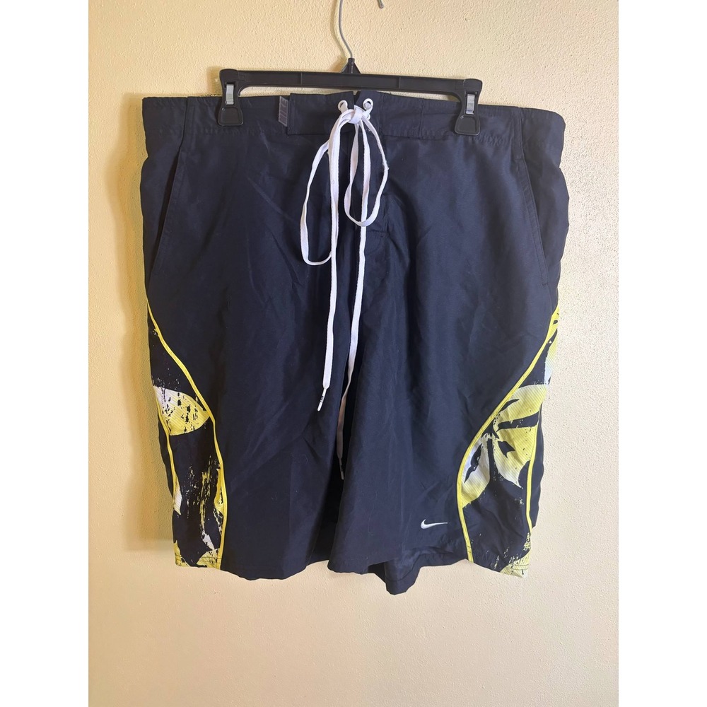 Nike Embroidered Swoosh Black & Yellow Swim Trunks Men's Size XXL‎